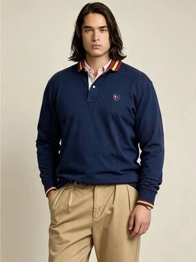 Rugby Shirt 90s Y2K Streetwear Preppy XXL Classic Fit Navy Blue TOMMY HILFIGER